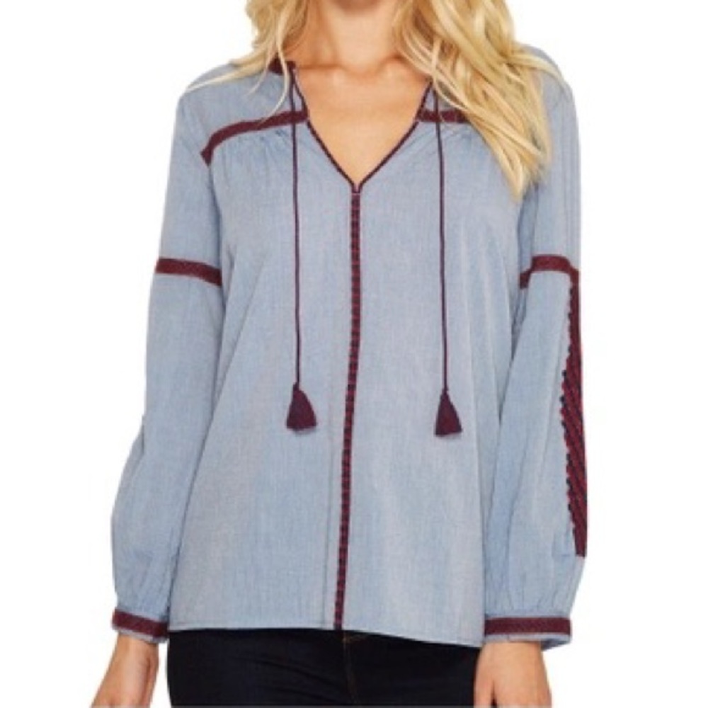 Joie Embroidered Marlen Blouse In Chambray Blue